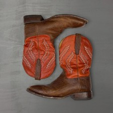 Tecovas The Doc Frontier Cowboy Boots Brown Orange Bison Leather Square Toe 11D picture