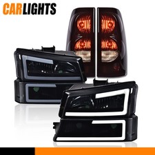 Fit For 2003-2007 Chevy Silverado LED DRL Bumper Headlights & Smoke Tail Lights picture