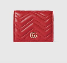 GUCCI GG Marmont Small Wallet Bright Red Quilted Leather Gold-Sold Outl picture
