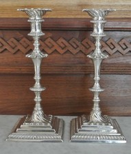 Antique Pair of George III Ebenezer Coker Silver Candlesticks - London 1760's picture