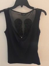Vive Maria Black Angel Wings Top Gothic Mesh Back Size Medium picture