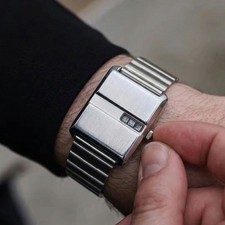 CILOA Vintage Men's Retro Square Jump Hour Quartz Watch 3ATM Stainless steel picture