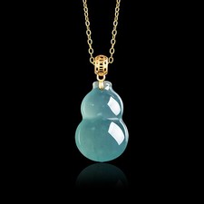 Real Grade A Natural Blue Jade Jadeite 18K Clasp Pendant Necklace picture