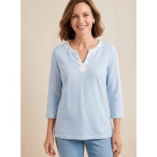 New Talbots Beaded Embroidered Nautical Stripe Top Women's Size Large picture