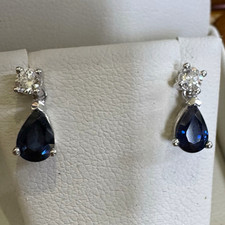 Costco 14k White Gold Pear Blue Sapphire & Diamond Drop Earrings Item # 1091213 picture