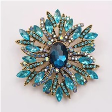 Fashion Blue Flower Gold-plated Large Brooch Pin Rhinestone Crystal Accessories picture