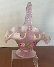 Fenton 100th Anniversary Hand-Painted Tulip Delight Flowers Basket Mint picture