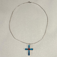 Vintage Turquoise Red Stone Cross Necklace Signed Otto Lucas Zuni NM Italy picture