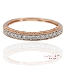 14K 585 Solid Rose Gold Engraving and Milgrain Natural Diamond Band Ring picture