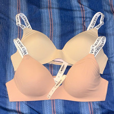 TWO Victoria's Secret 34B Beige Solid T-Shirt Bra   Wireless NEW WITH TAGS picture