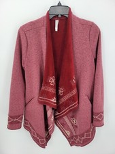 Monoreno Cardigan Womens Small Red Inside Out Embroidered Waterfall Boho Peasant picture