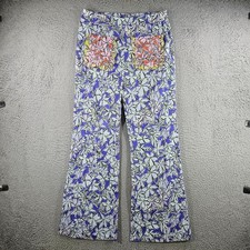 Celia B Womens Purple Floral Wide Leg Scalloped Pocket Pants Size Medium picture