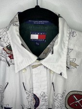 RARE Vintage Tommy Hilfiger Long Sleeve Shirt Olympics Theme All Over Print Sz M picture