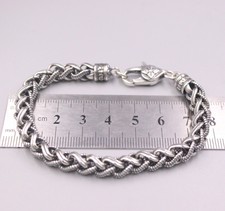 Pure S925 Sterling Silver Bracelet Vintage Lobster Round Wheat Link 7.9inch picture