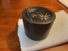 Vintage Japanese Lacquerware round box  with Floral Design, 4” x 3” picture