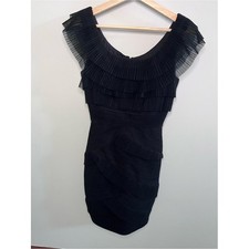 BCBGMAXAZRIA Briana Black Pleated Ruffle Mini Cocktail Dress NST6N559 Size 2 picture