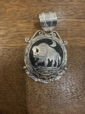Alonzo Mariano Handmade Statement Pendant Buffalo Sterling Silver Navajo Amulet picture