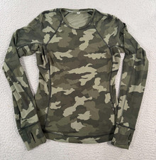 Lululemon It's Rulu Run Shirt Women's 6 Green Camouflage Long Sleeve Thumbholes picture