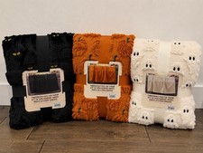 NWT Costco Halloween Faux Fur Throw Blanket Lot of 3 Ghost Cat Pumpkin picture