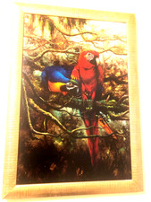 original oil canvas framed painting  two parrots red and blue 40  in by 28  in picture
