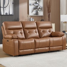 Canmov Genuine Leather Power Recliner Sofa,3 Seater Electric Reclining Couch Set picture