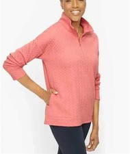 Talbots Plus Coral Quilted Jacquard Zip Mockneck Sweatshirt Pullover 2X picture