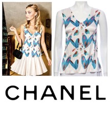 Chanel Vintage 2005 White Airplane Print Top Jacket 34 36 2 4 Vest Shirt XS S M picture