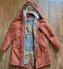 Patagonia L Prairie Dawn Parka Burnished Red Insulated Jacket Coat Sherpa Hood picture