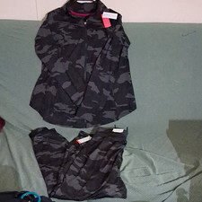LIVI for Lane Bryant LIVI Soft Black/Gray Camo 1/4 Zip Track Jacket And Jogger picture