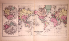 Rare Antique 1876 Map / Chart of the World + Hemispheres by H.H. Lloyd 17x28 picture