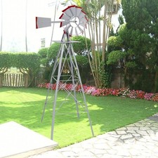 8ft Ornamental Windmill Lawn Speed Iron Garden Weather Vane Rustic Silver & Red picture