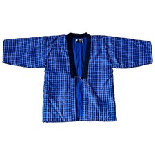 Vintage 80s Hand Made Japanese Hanten jacket Men's XL Blue Velvet Collar Japan picture