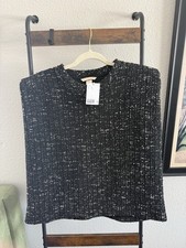 H&M Black Tweed Sleeveless Vest Shoulder Pads Quiet Luxury Size XL NWT Layering picture