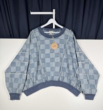 NEW - BIBI Mineral Washed Denim Checkered Top - MEDIUM OVERSIZED picture