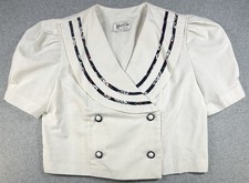 VTG Jeffrey Dara Linda Hutley Sailor Collar Blouse Top Cream Cottagecore 18 picture