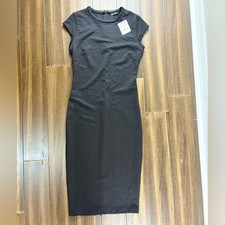 NWT BW Collection Zara size M Black Textured Cap Sleeve Dress Midi Knit Bodycon picture