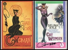 CATWOMAN #88 J. SCOTT CAMPBELL CHAT NOIR & BREAKFAST VARIANTS SET NM SIGNED COA picture