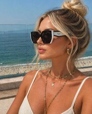 Prada PR 15WS Oversize Square Sunglasses Women in Black & White/Gray Lense UV picture