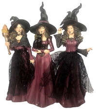 Eerie Charm Set of 3 Witch Figurines 12.5 Inch Halloween Gothic Decor Purple picture