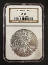 2005 American Silver Eagle NGC MS69 Brown Label 1 oz .999 Silver ASE picture