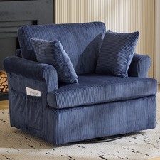Ktaxon Swivel Accent Chair, 360-Degree Rotation, Blue Corduroy Fabric, Armrest picture