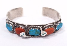 Effie Calavaza Sterling Silver Zuni Turquoise Coral Snake Bracelet (11106219) picture