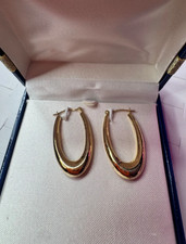 Vintage Solid 14K Yellow Gold Polished Teardrop Hoop Earrings picture