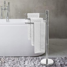 38 Inch Silver Metal Bathroom Towel Hanging Rack Stand with 3 Swivel Arms & Base picture