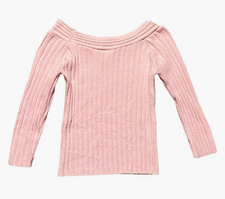 Vtg 90s Y2K UMMM Off The Shoulder Ribbed Knit Top Pink Coquette Balletcore L picture