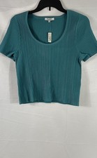 Madewell Women's Teal Blue Ribbed Scoop Neck Blouse Tee Size XL NWT picture