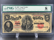 1907 $5 U.S. Legal Tender Note – Fr. 88 – Teehee/Burke – PMG 8 Very Good picture