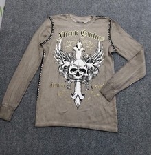Xtreme Couture Raw State Shirt S  Brown Cross Skull Gothic Long Sleeve Thermal picture