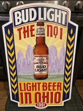 Vintage 1991 Bud Light Embossed Tin Sign Ohio #1 Light Beer NOS 21x34 Bar picture
