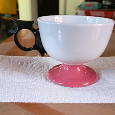 Mayer China La Fonda Del Sol Cup White Pink Pedestal Base Black Handle 265 picture